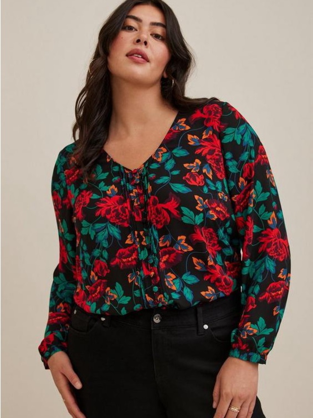 Torrid Georgette Pintuck Button-Front Blouse Floral Women Size 2X